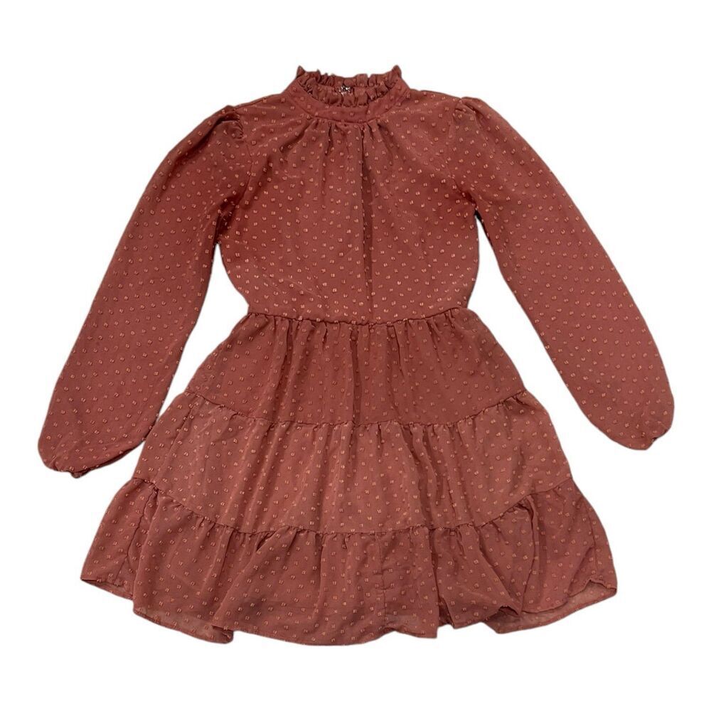 Trixxi Burnt Orange Swiss Dot Tiered Mini Dress S